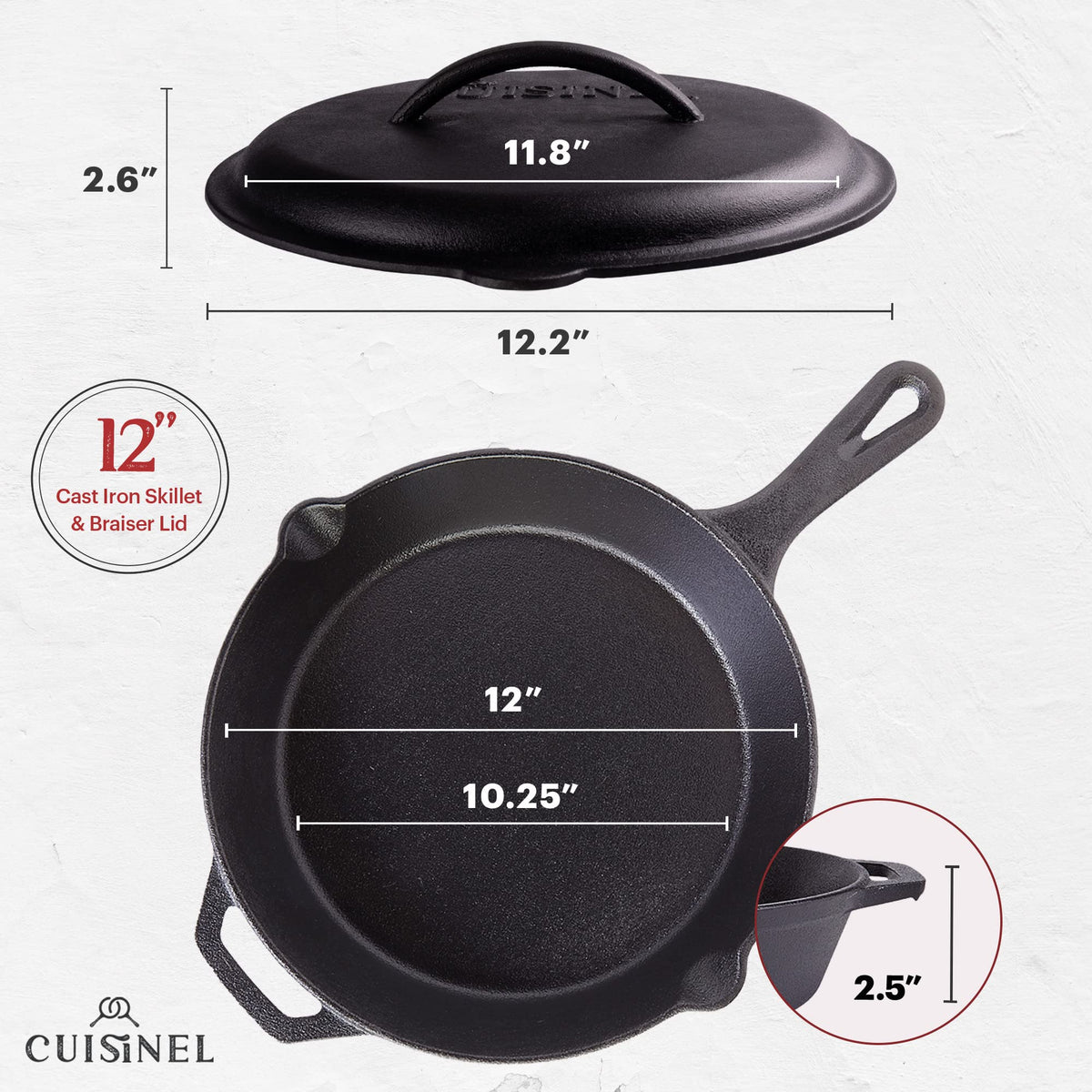 Cuisinel cast iron skillet lid with drip points, even moisture and heat distribution