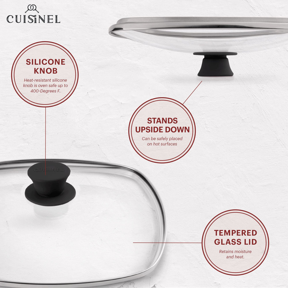 Cuisinel grill pan with glass lid showing moisture retention.