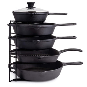 Cuisinel heavy-duty rack shown tall storage for cast iron cookware