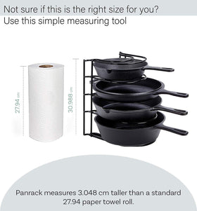 Cuisinel lid and tray storage along with pans keeps kitchen organized