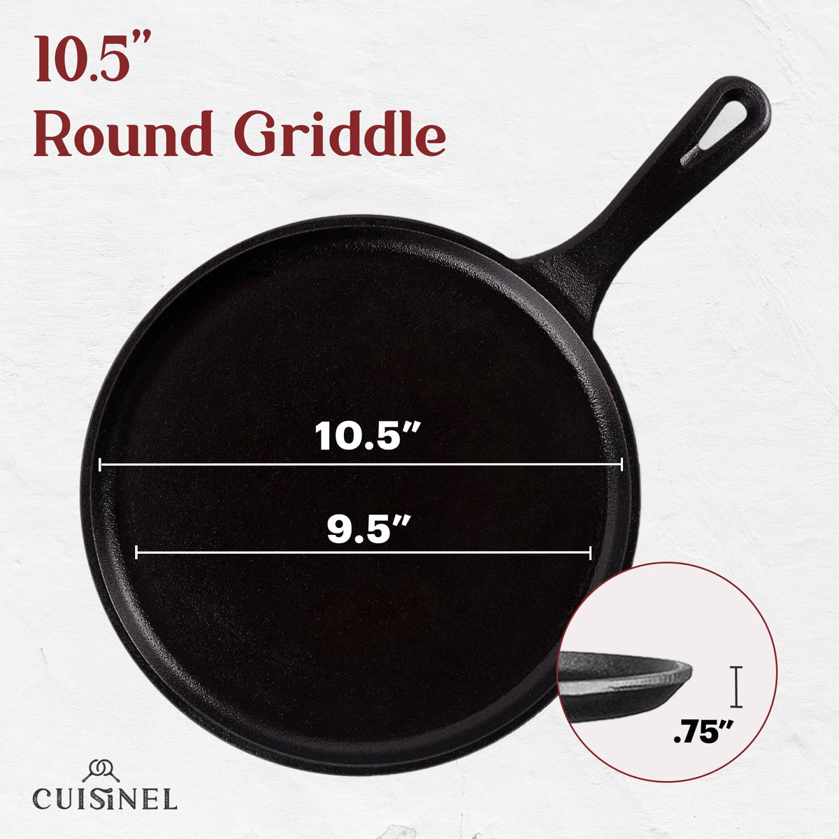 Cuisinel pre-seasoned cast iron round griddle ready for immediate use