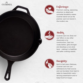 Cuisinel pre-seasoned cast iron skillet with durable finish for longevity
