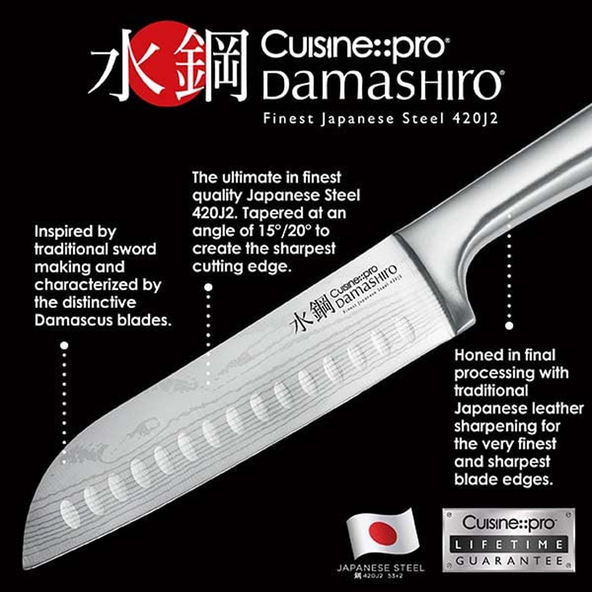 Cuisinepro Damashiro kitchen use in action on cutting board