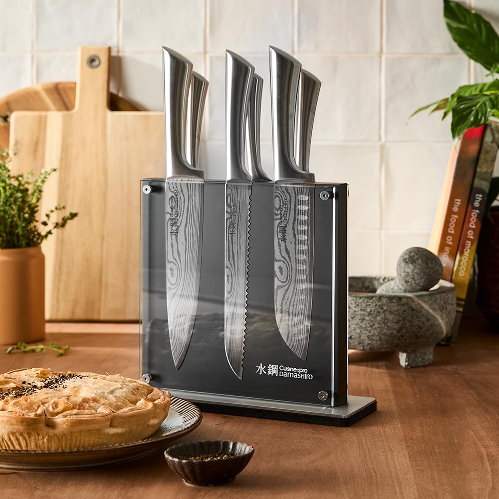 Cuisinepro Damashiro knife series display emphasizing craftsmanship