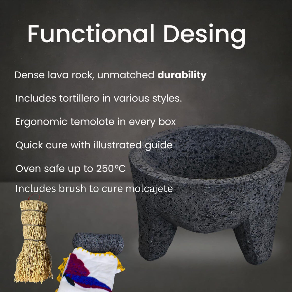Cuitáxi molcajete pestle with bowl demonstrates traditional mortar for fresh salsas