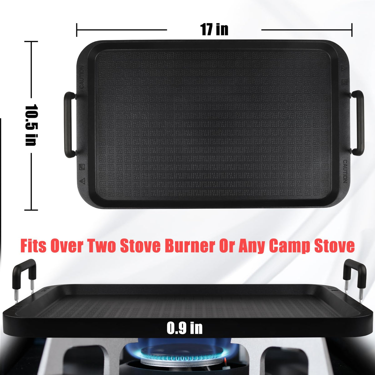 CukAid Flat Top Grill measures 17x10.5 inches for spacious cooking on stoves.
