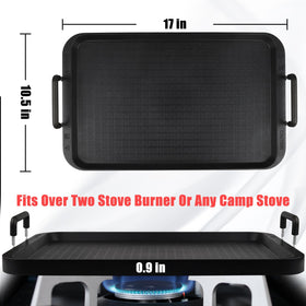 CukAid Flat Top Grill measures 17x10.5 inches for spacious cooking on stoves.
