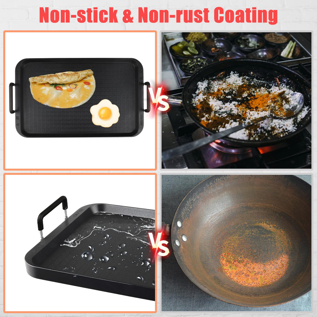 CukAid Flat Top Grill non-stick ceramic coating eases food release.