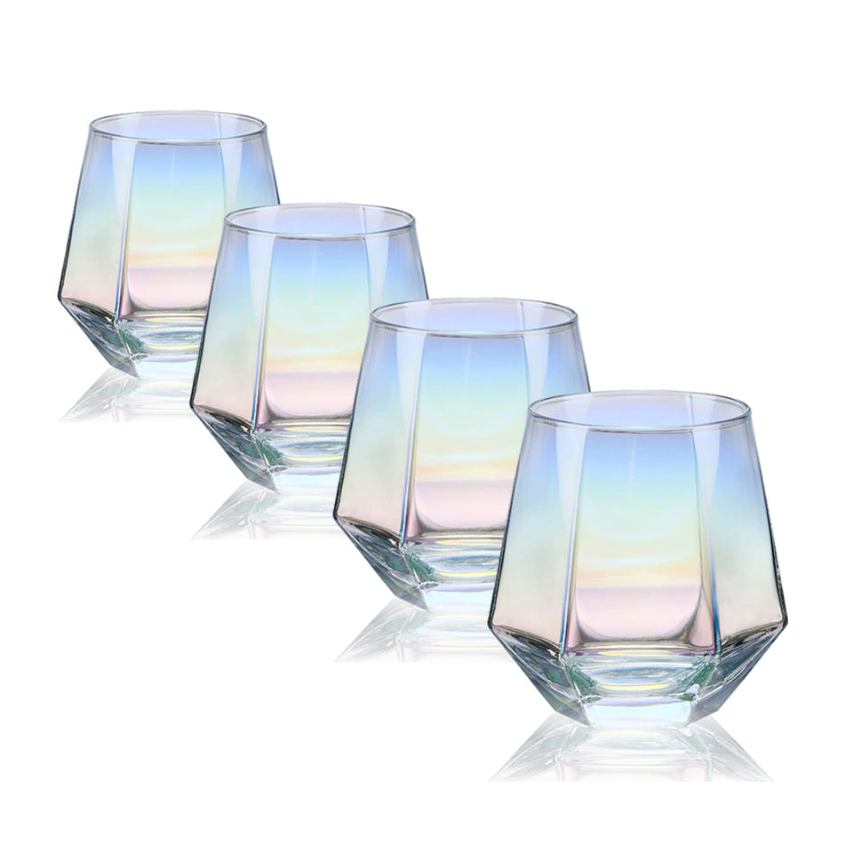 CUKBLESS iridescent stemless wine glass 10oz showcases rainbow hues for elegant tasting.