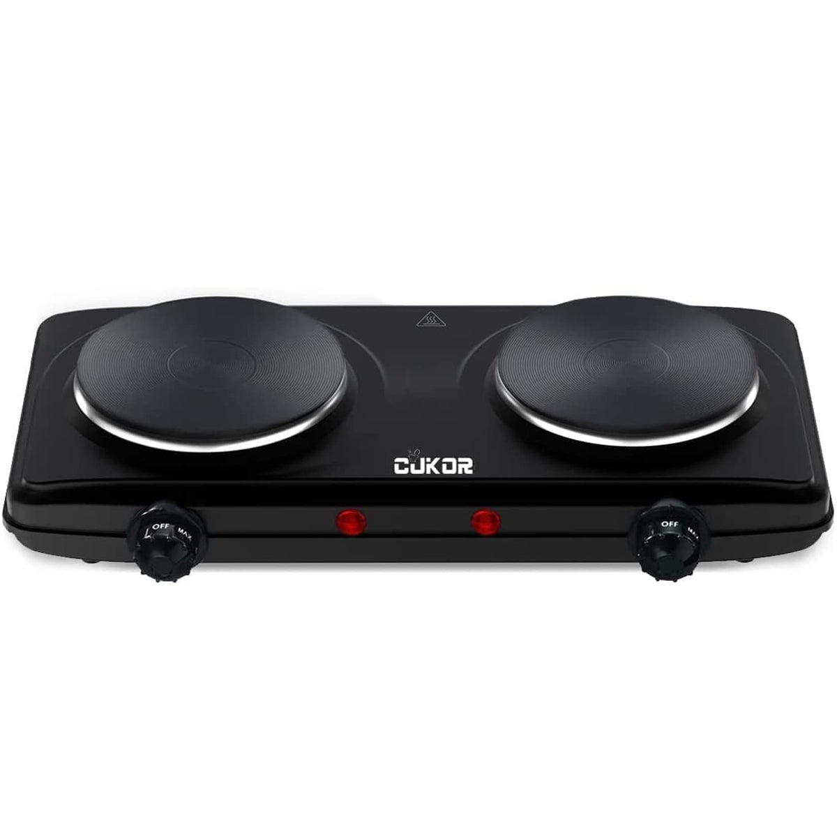 CUKOR double burner compact design on a counter for space-saving cooking.