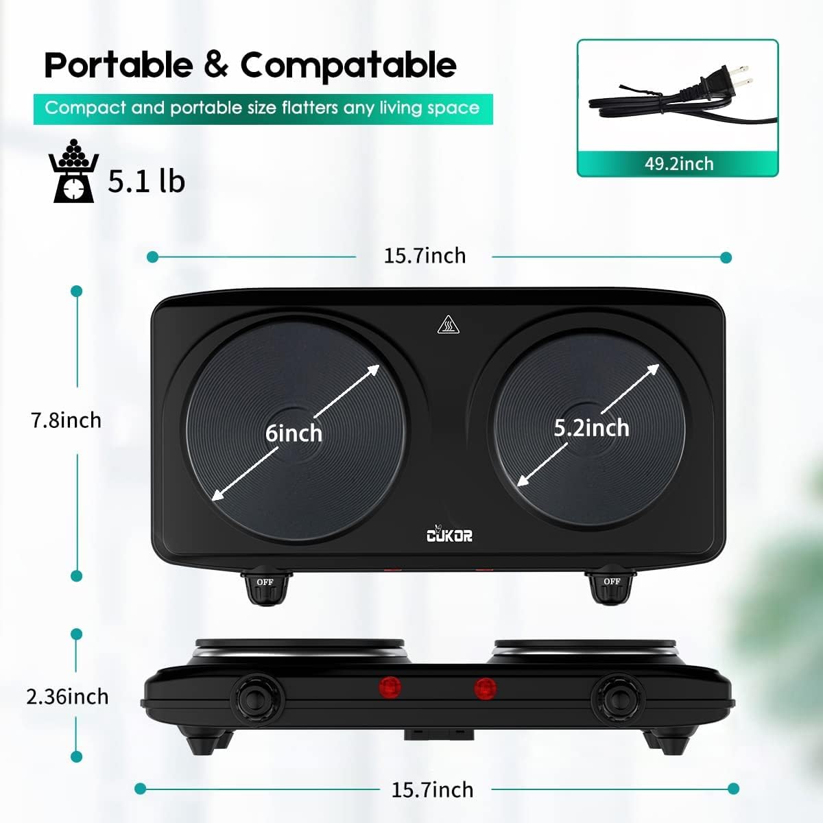 CUKOR dual electric stove burners suitable for frying and simmering.