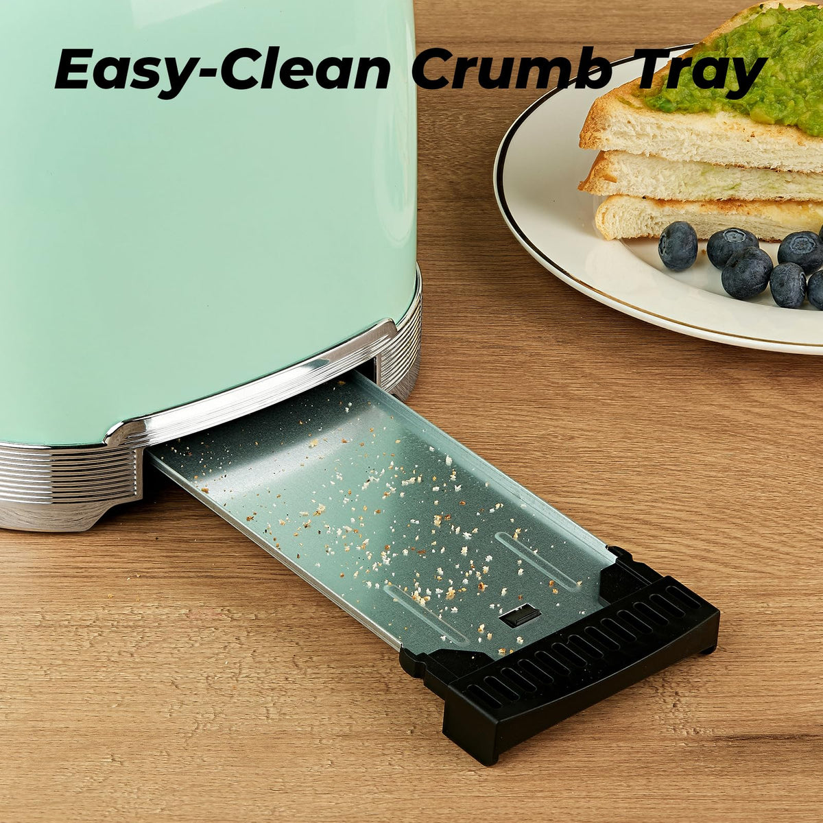 Culinaid aqua green crumb tray for easy cleanup