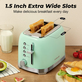 Culinaid 2 Slice Aqua Green side view highlights wide 1.5 inch slots