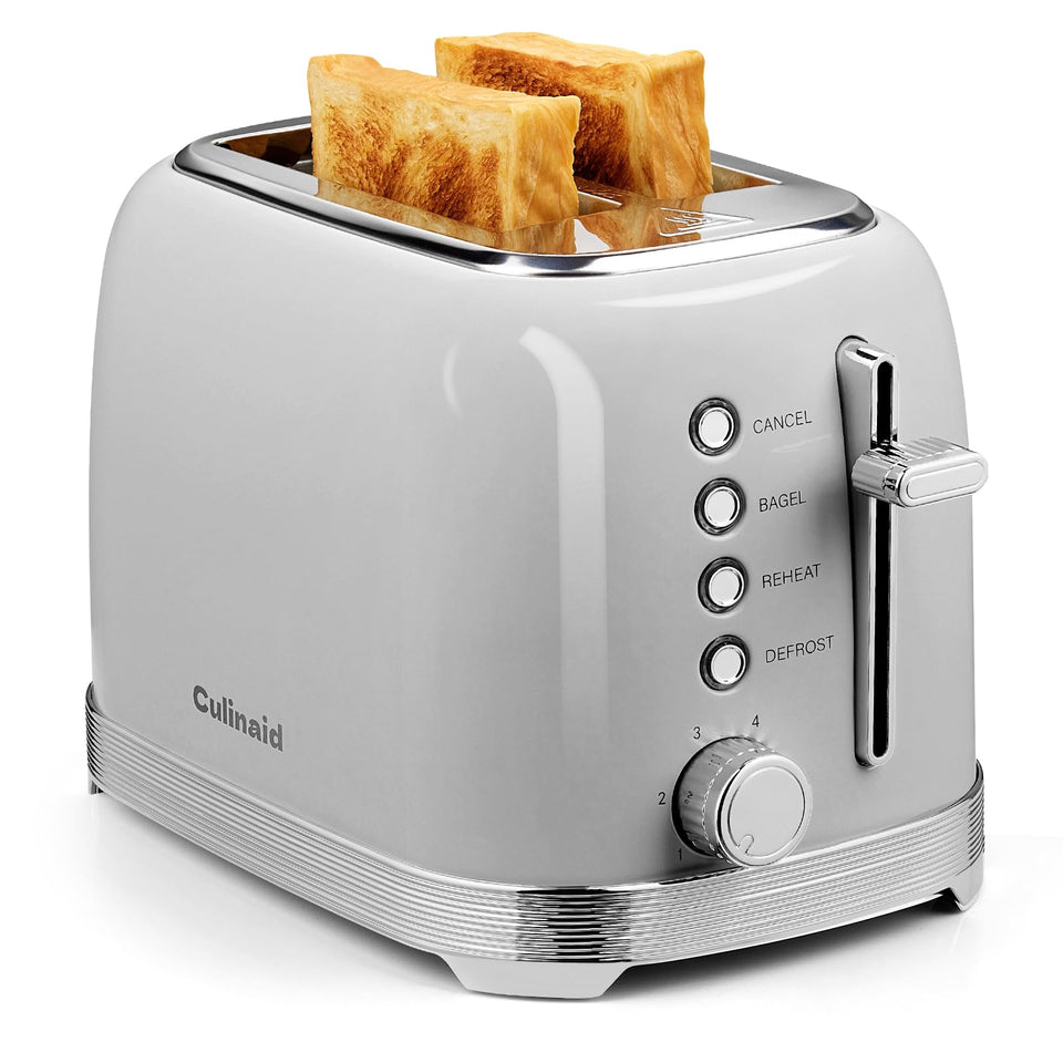 Culinaid 2-Slice Retro Gray Toaster adds classic style to kitchens.