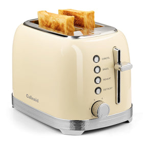 Culinaid 2 Slice toaster exterior in cream white shows retro steel design for a stylish kitchen.