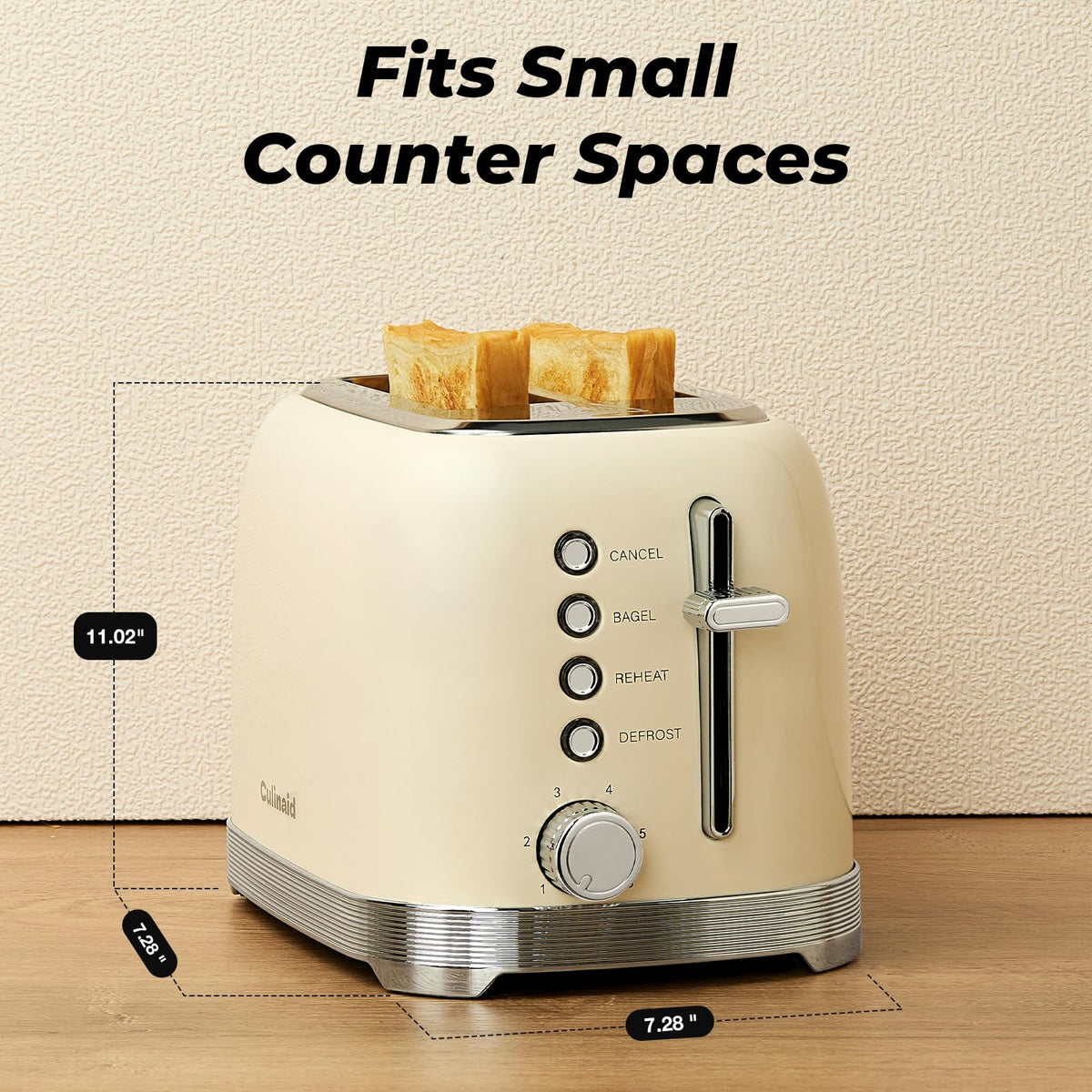 Culinaid 2 Slice smudge resistant finish reduces fingerprints on metal surface.