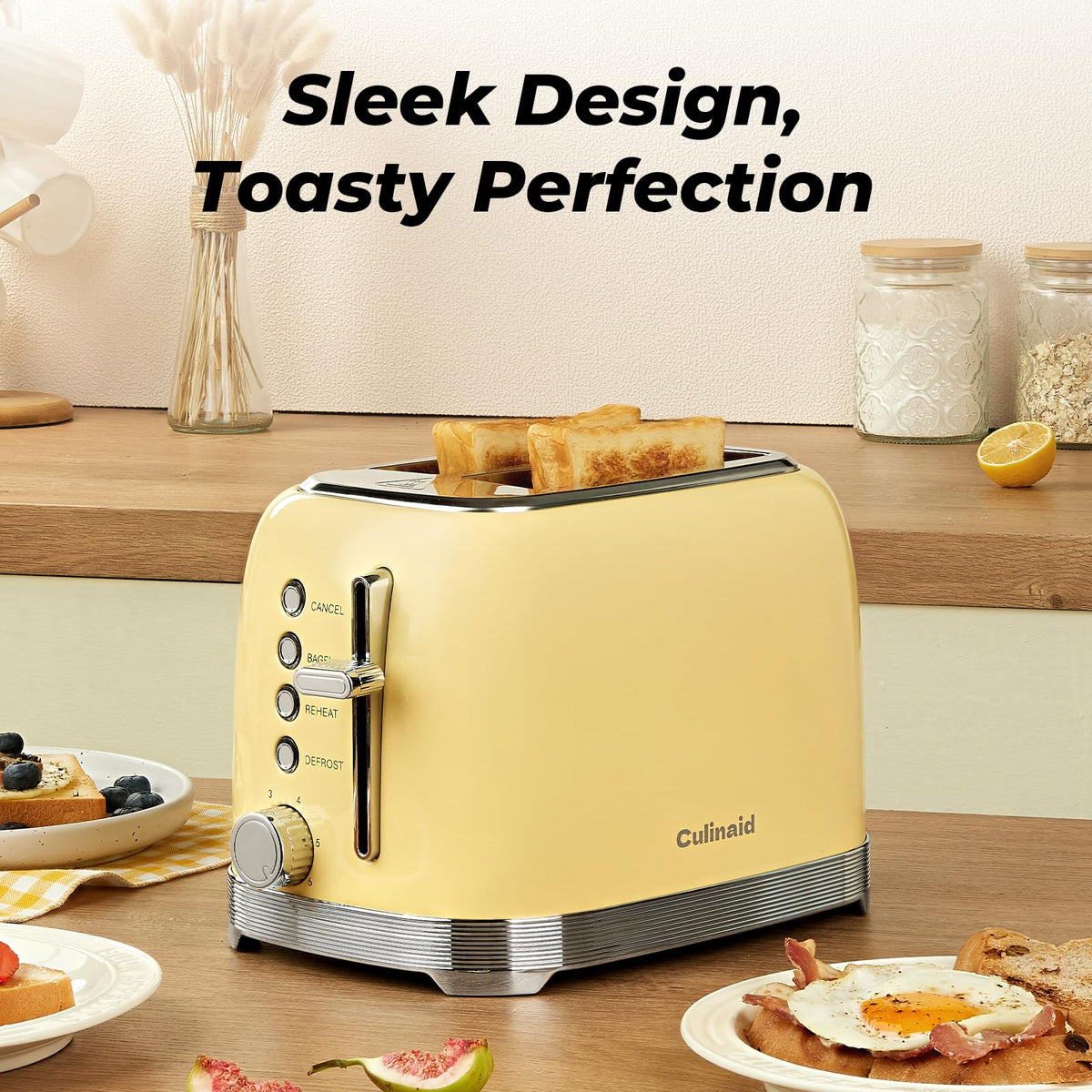 Culinaid Toaster 2 Slice showing 6 browning levels for customizable toast.