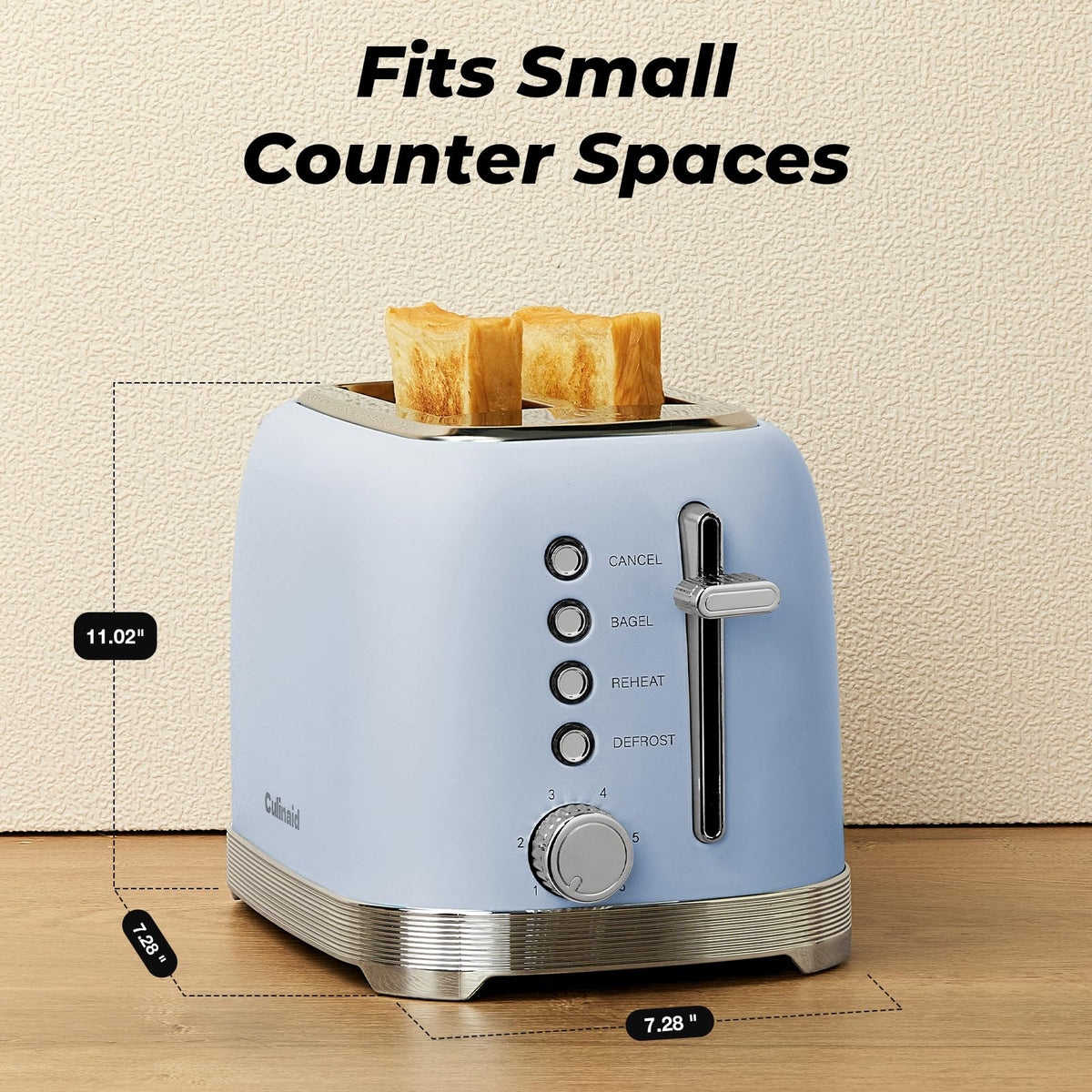 Culinaid blue retro toaster adds style and warm breakfast vibes.