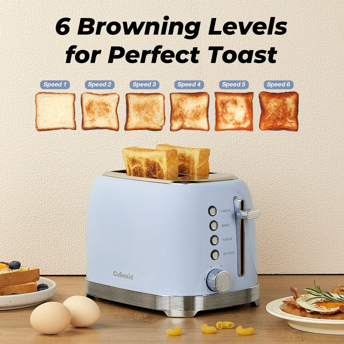 Culinaid toaster reheat function for reheating cooled slices.