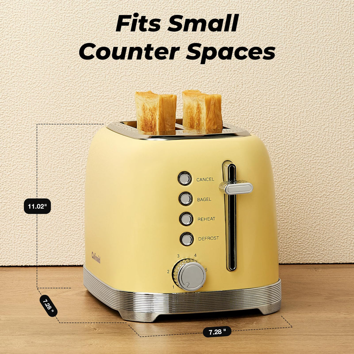 Stainless steel body of Culinaid Toaster 2 Slice, fingerprint-resistant finish.