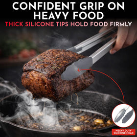 Culinary Couture 12-inch silicone-tipped tongs designed for grilling and larger dishes