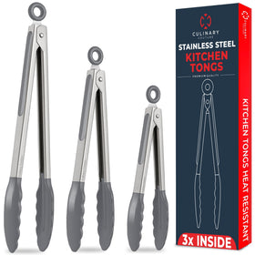 Culinary Couture 7-inch silicone-tipped tongs for precise flipping on nonstick pans