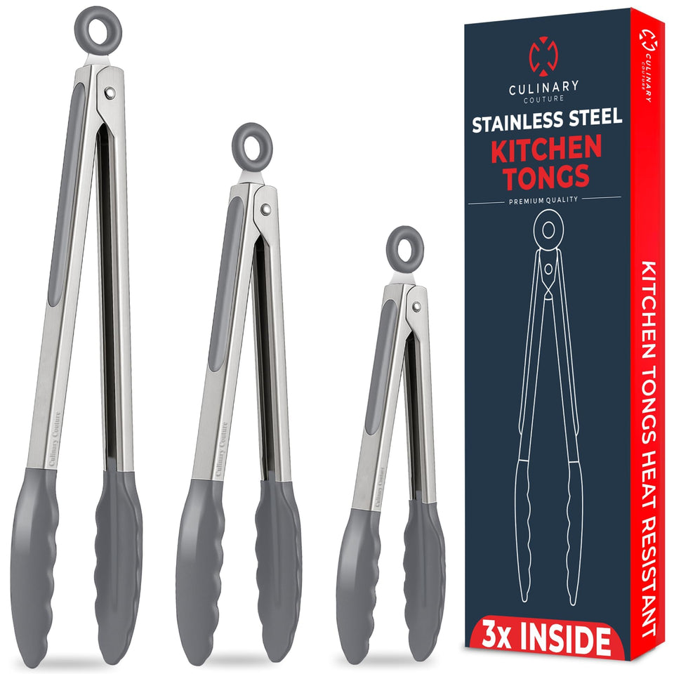 Culinary Couture 7-inch silicone-tipped tongs for precise flipping on nonstick pans