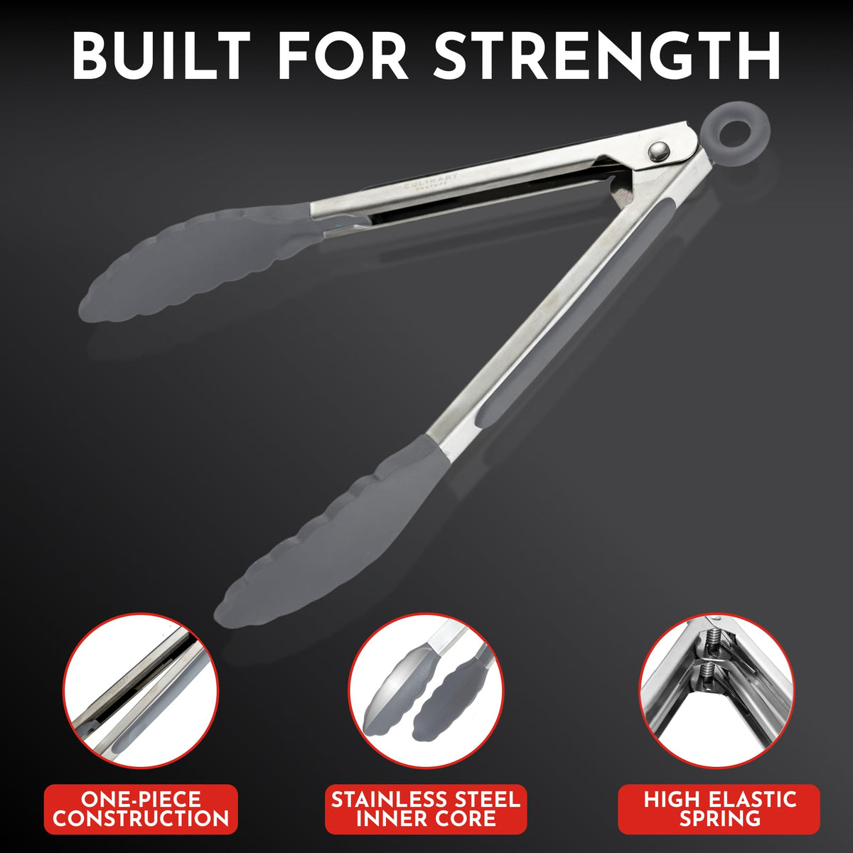 Culinary Couture locking silicone-tips tongs for compact, mess-free storage