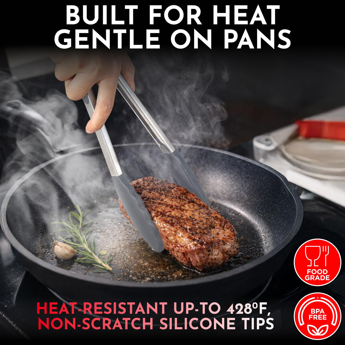Culinary Couture nonstick-safe tongs protect cookware during high-heat cooking