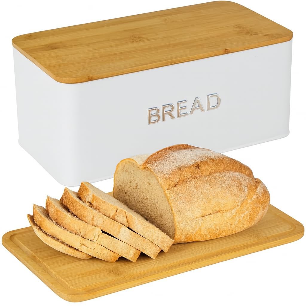 Culinary Couture bread box front view with roomy storage for fresh loaves