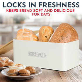 Culinary Couture bread box open interior shows ample loaf capacity