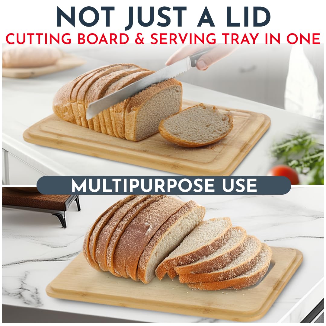 Culinary Couture bread box side view highlighting durable metal construction