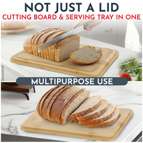 Culinary Couture bread box side view highlighting durable metal construction