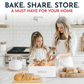 Culinary Couture white bread box with fresh loaves on countertop