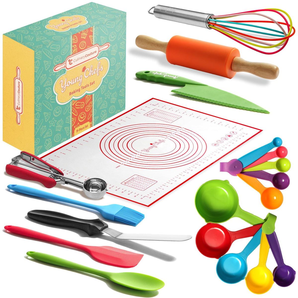 Culinary Couture Young Chefs 19-piece tools set for kids safe hands-on baking.