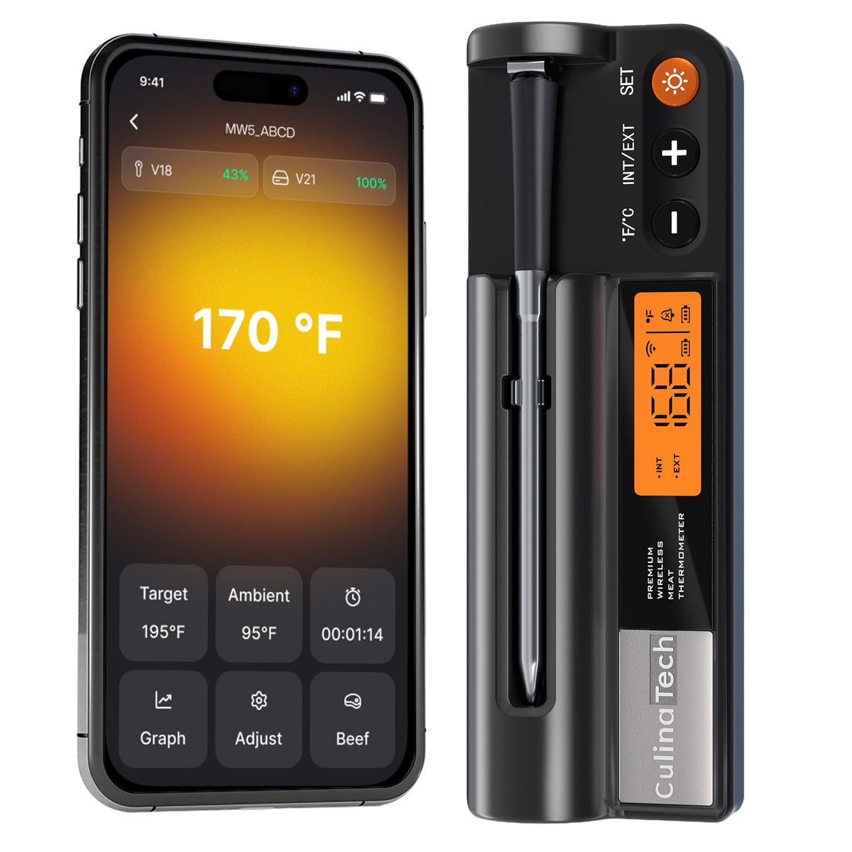 CulinaTech 750ft base station display for real-time temperature monitoring.