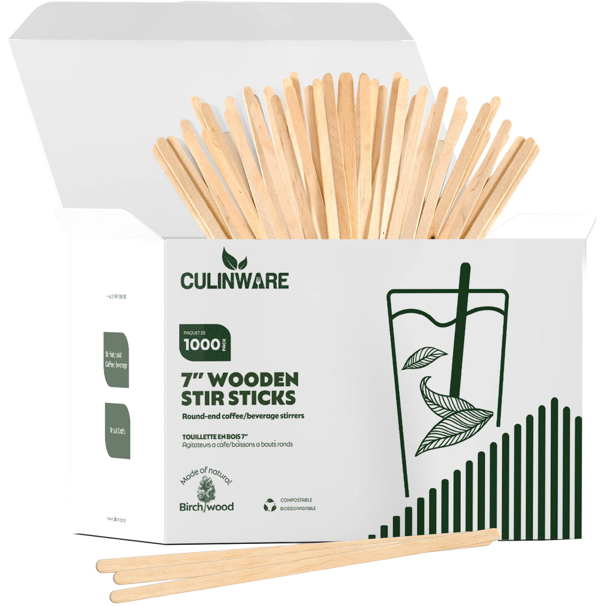 CulinWare birch wood coffee stirrers 7-inch 1000-pack ready for cafes and homes