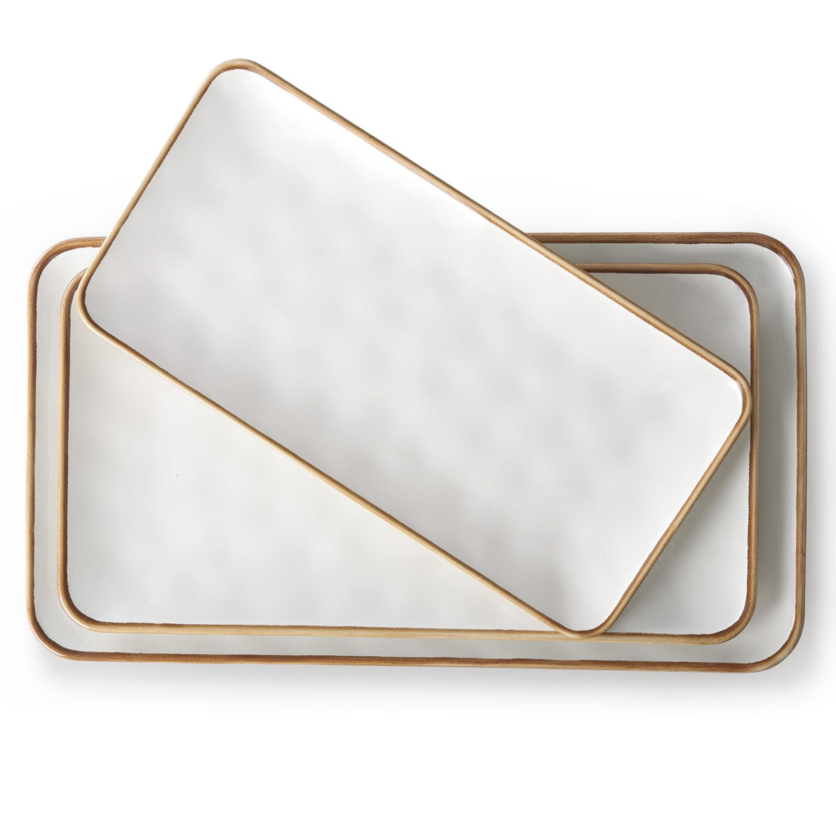 CULIVORA ceramic rectangle serving platter with brown rim in large size for elegant entertaining.