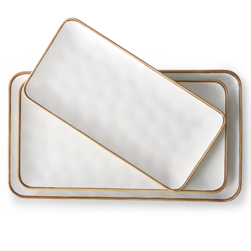 CULIVORA ceramic rectangle serving platter with brown rim in large size for elegant entertaining.