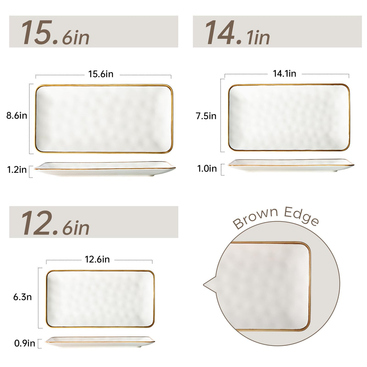 CULIVORA ceramic rectangle serving platter with brown rim in medium size for shared appetizers.