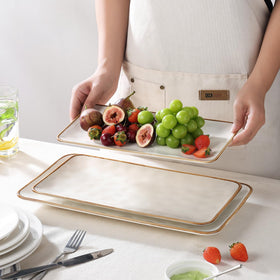 CULIVORA ceramic rectangle serving platter close-up on the fluted design reflecting light.