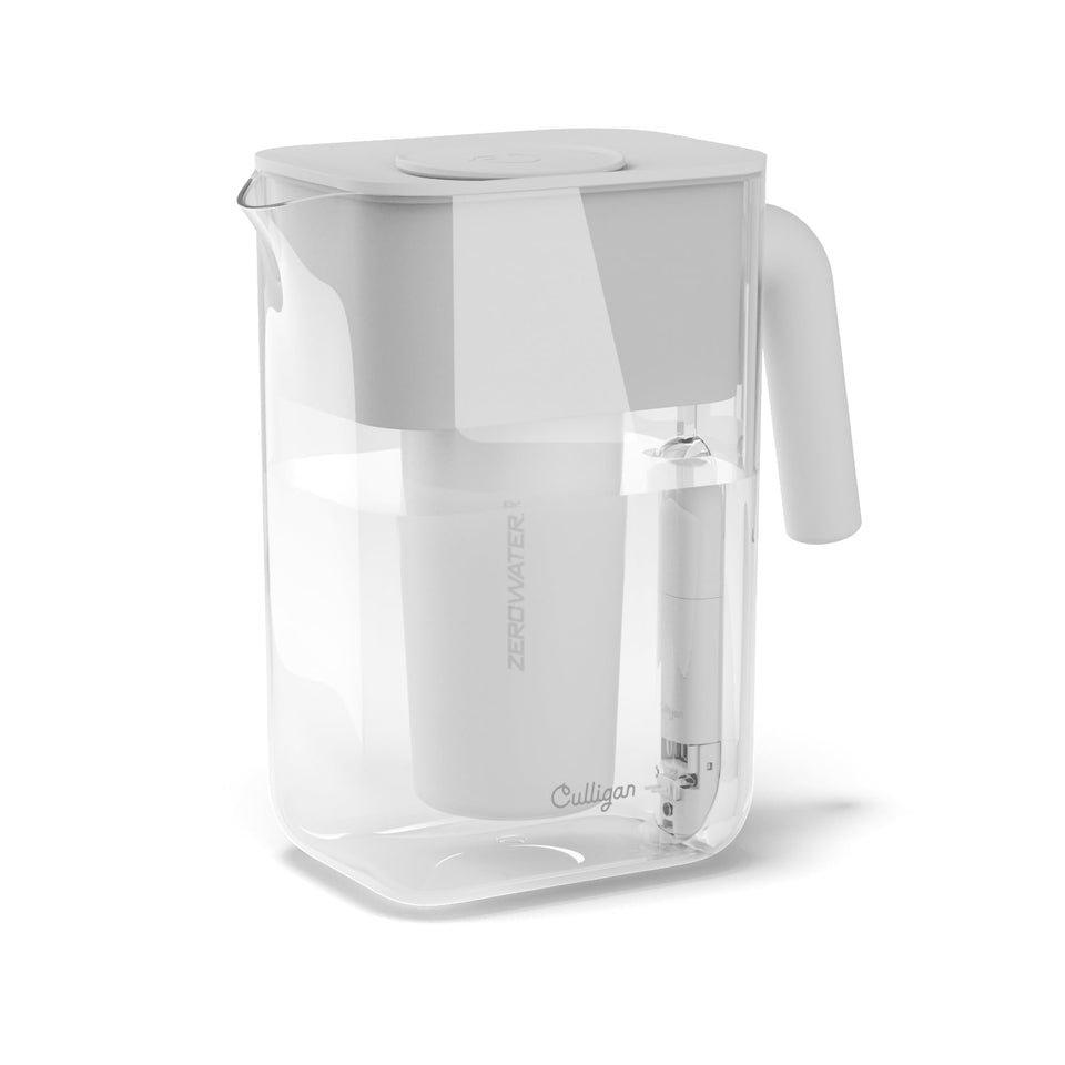 Culligan 12-cup pitcher with ZeroWater tech for thorough purification.