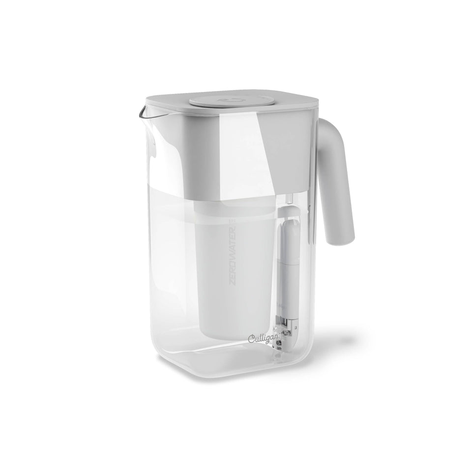 Culligan ZeroWater technology pitcher with 10 cup capacity for convenient family hydration and crisp water.