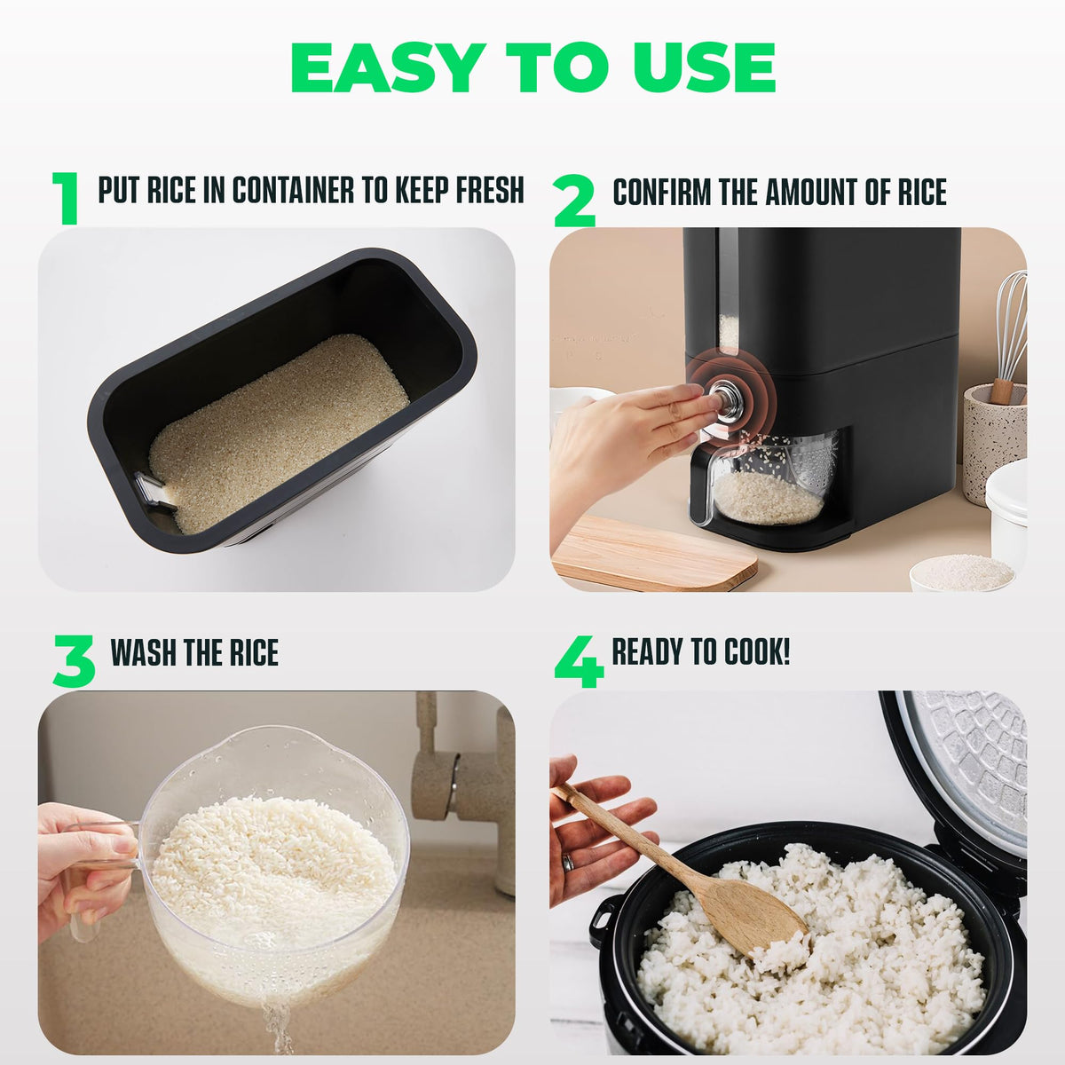 Culmino Pantry organization with airtight rice container.