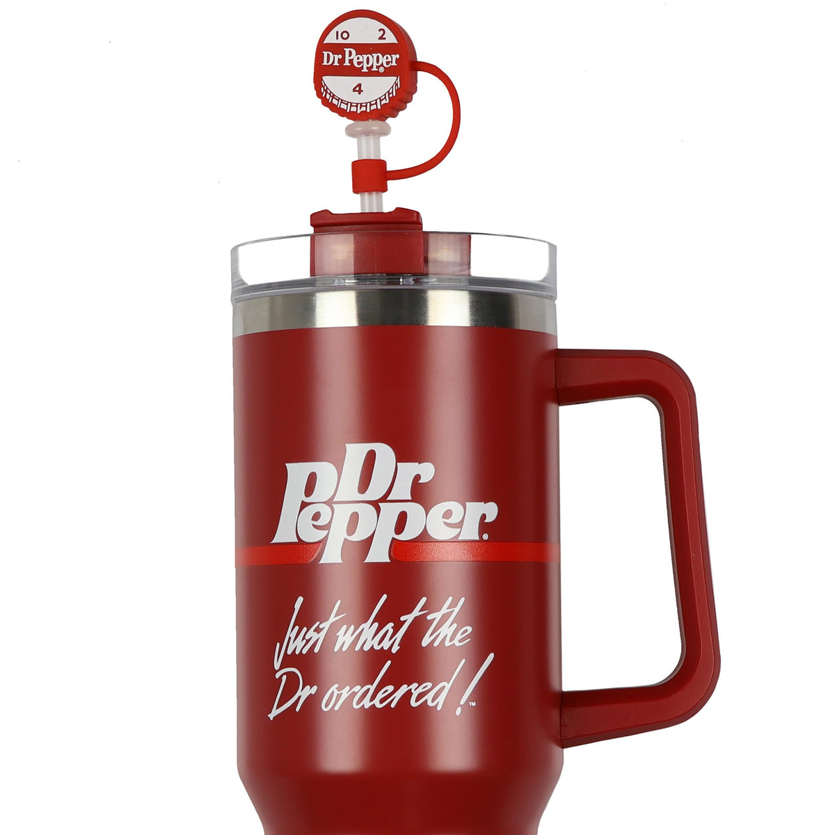 Culture Fly Dr Pepper tumbler side handle for easy carrying during travel.