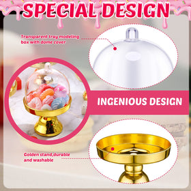 Cunhill cake stand with dome close-up in gold finish