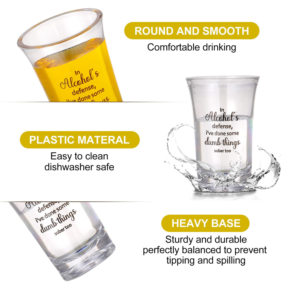 Cunhill durable plastic glasses resist breaking during celebrations.