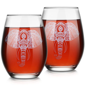 Cunhill elephant stemless wine glass, front view for elegant entertaining