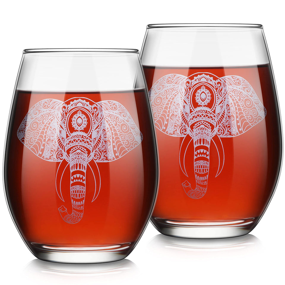 Cunhill elephant stemless wine glass, front view for elegant entertaining