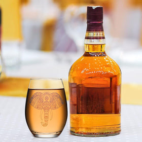 Two Cunhill elephant stemless wine glasses ready for guests